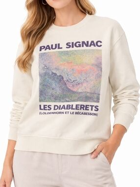 Paul Signac ($120) Les Diablerets Graphic Sweatshirt Cream Art Print Crewneck